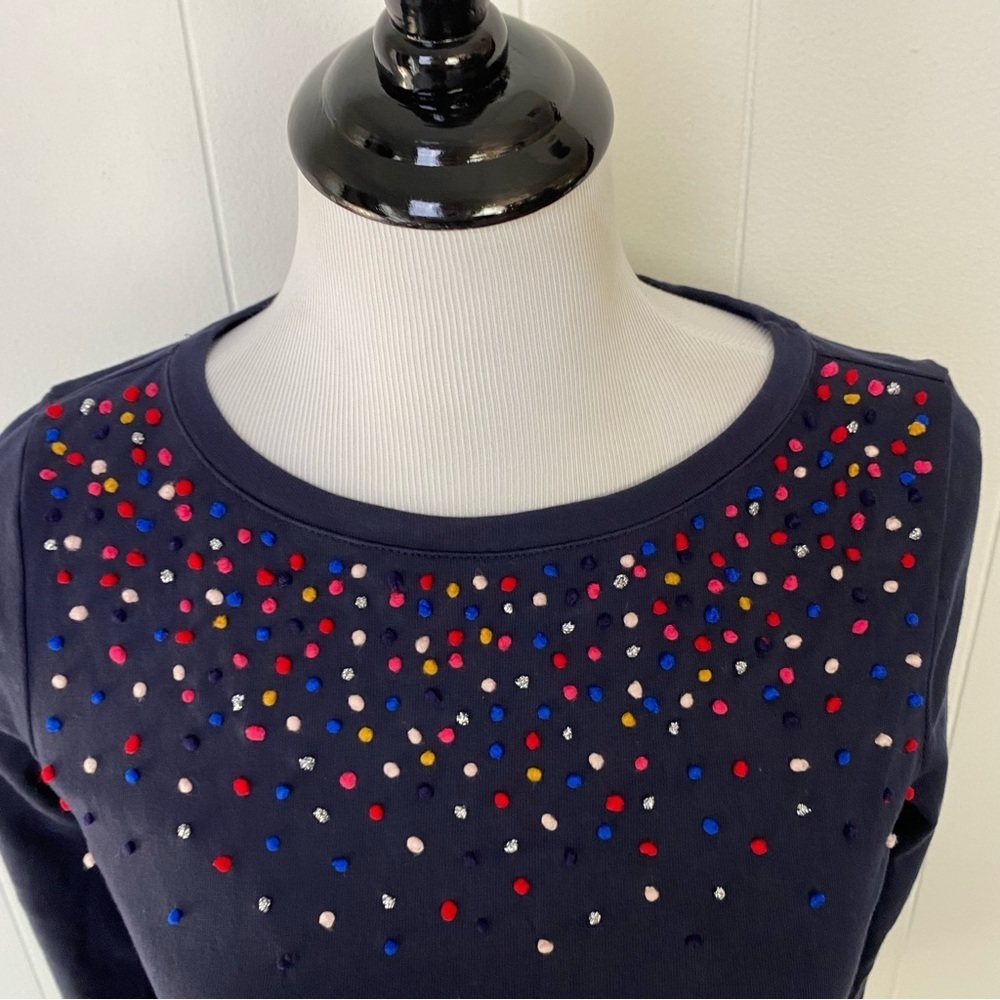 Talbots 3/4 sleeves multicolor embellish mini pom pom top Navy Blue Sz Petite P - Picture 7 of 12